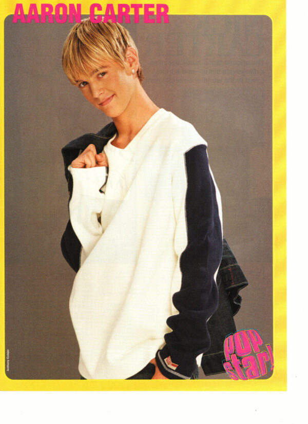 Aaron Carter teen magazine pinup clipping holding a jacket relax time