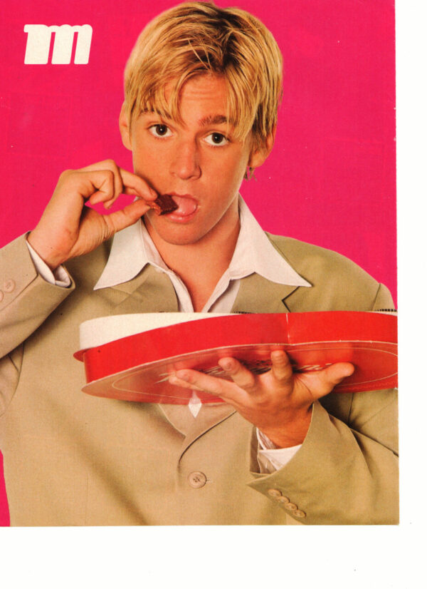 Aaron Carter teen magazine pinup clipping eating russell stover candies Bop