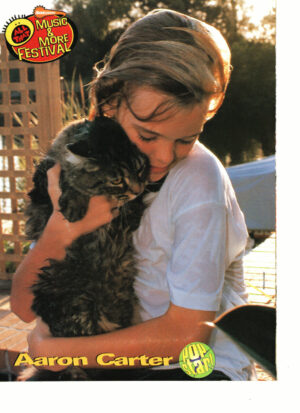 Aaron Carter teen magazine pinup clipping soaking wet hugging a puppy