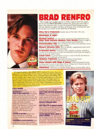 Brad Pitt Brad Renfro teen magazine pinup clipping vintage 90’s 25 guys issue