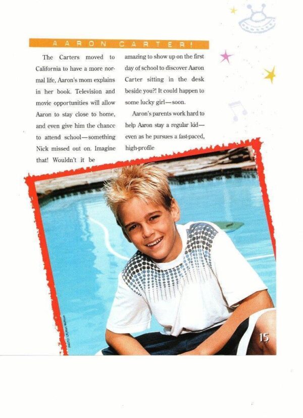 Aaron Carter teen magazine pinup clipping by the pool in shorts Teen Beat Bop