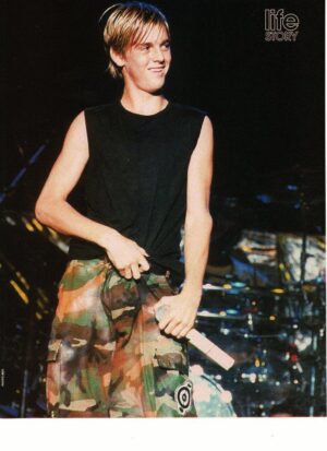 Aaron Carter teen magazine pinup clipping Sneaky on stage with a Mic Teen Beat