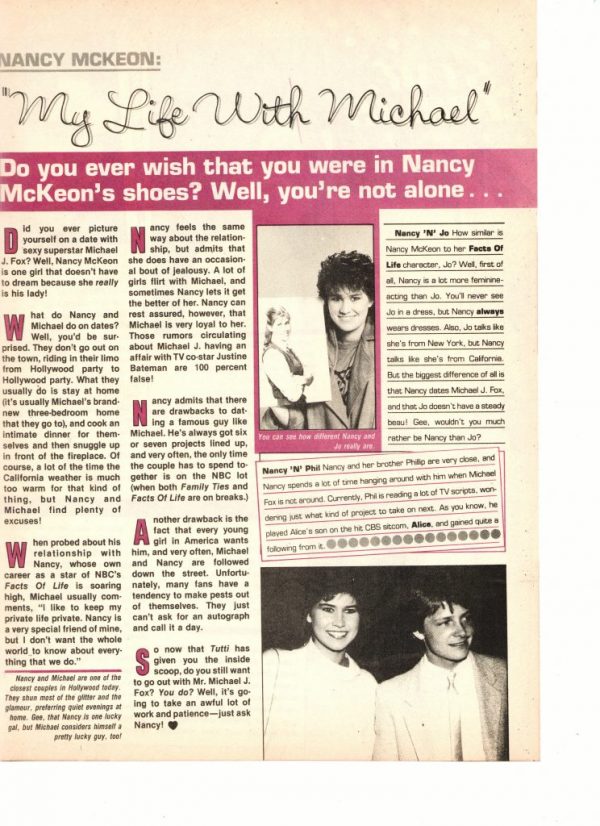 Nancy Mckeon teen magazine pinup clipping my life with Michael J. Fox ...