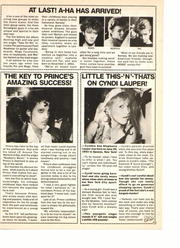 Prince Cyndi Lauper teen magazine pinup clipping little this N thats ...