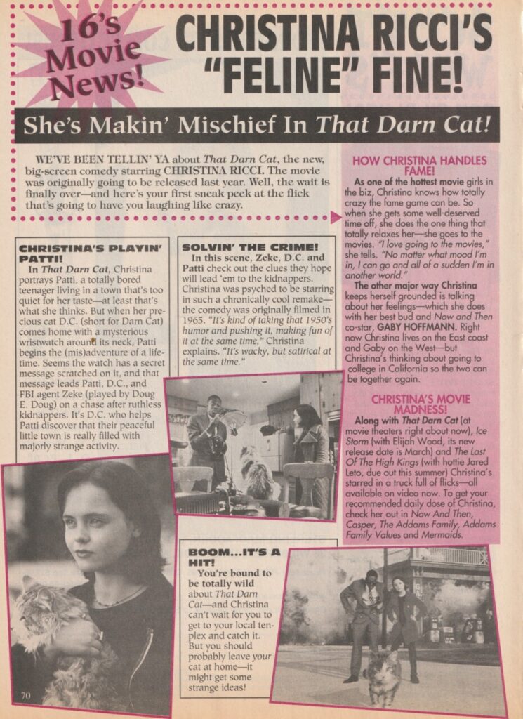 Christina Ricci teen magazine pinup clipping Feline Fine - Teen Stars ...