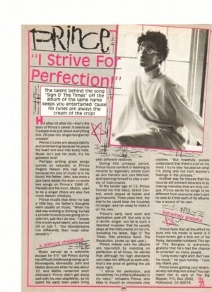 Prince teen magazine pinup clipping 1980's I strive for perfection Big Bopper