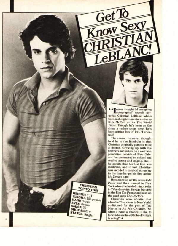 Christian Leblanc teen magazine pinup clipping 1980's As the World Turns