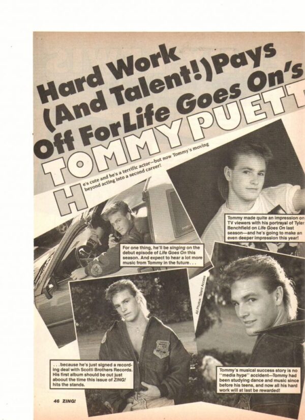Tommy Puett Life goes on teen idol article