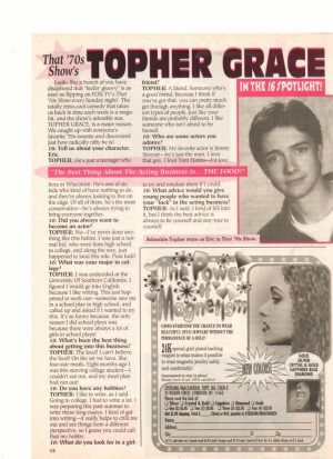 Topher Grace teen magazine pinup clipping That 70's Show in the spotlight 16 mag