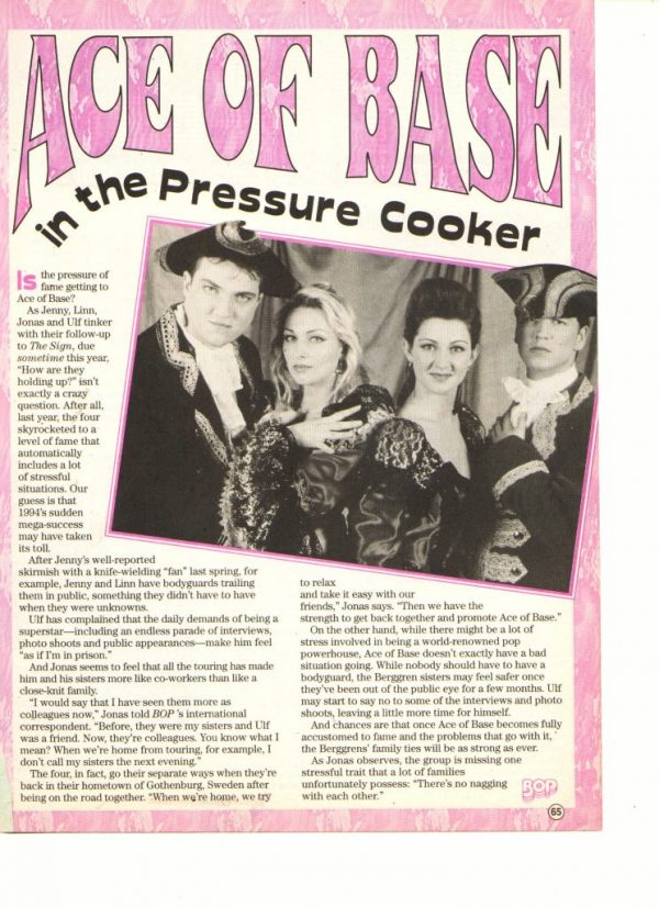 Ace of Base teen magazine pinup clipping in the pressure cooker Bop 90's