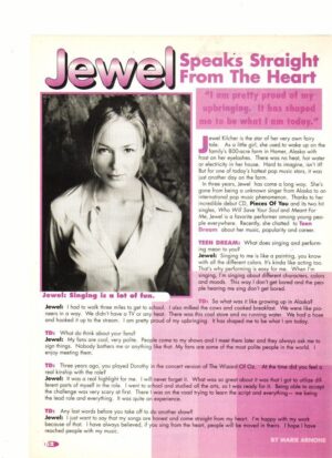 Jewel teen magazine pinup clipping speaks straight from the heart teen machine