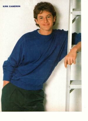 Kirk Cameron Peter Nelson teen magazine pinup clipping ladder 1980's blue shirt