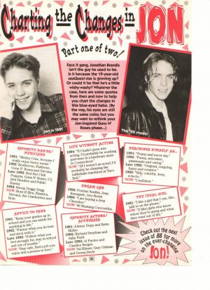 Jonathan Brandis teen magazine clipping charting the changes in Jon Bop