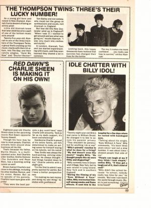 Cyndi Lauper Thompson Twins Charlie Sheen Billy Idol teen magazine ...