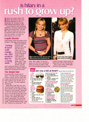 Hilary Duff teen magazine clipping is Hilary in a rush to grown up J-14