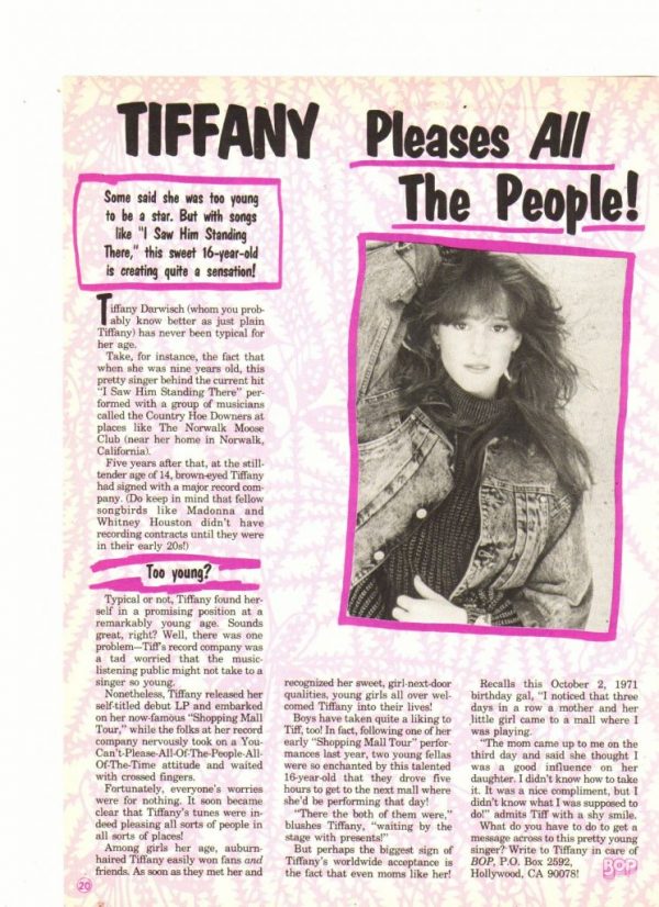 Tiffany teen magazine clipping pleases all the people Bop
