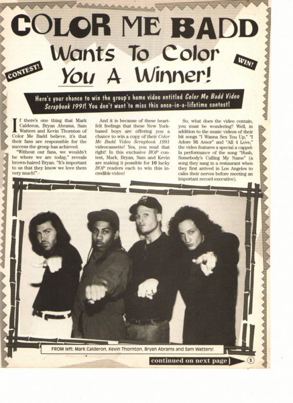 Color Me Badd teen magazine clipping 2 page want to color you a winner Bop