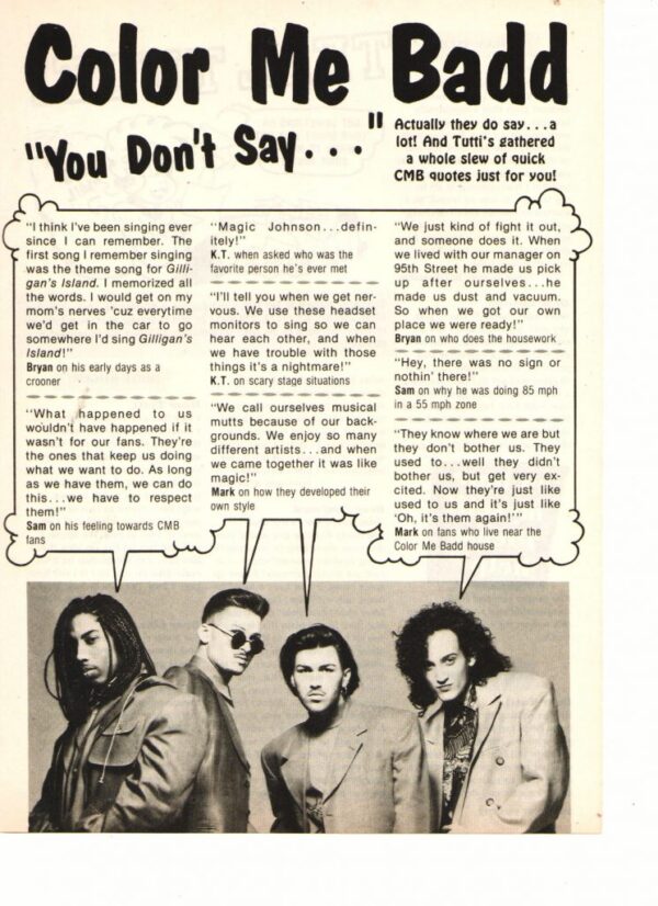 Color Me Badd Teen Magazine Clipping You Dont Say Tutti Frutti Teen