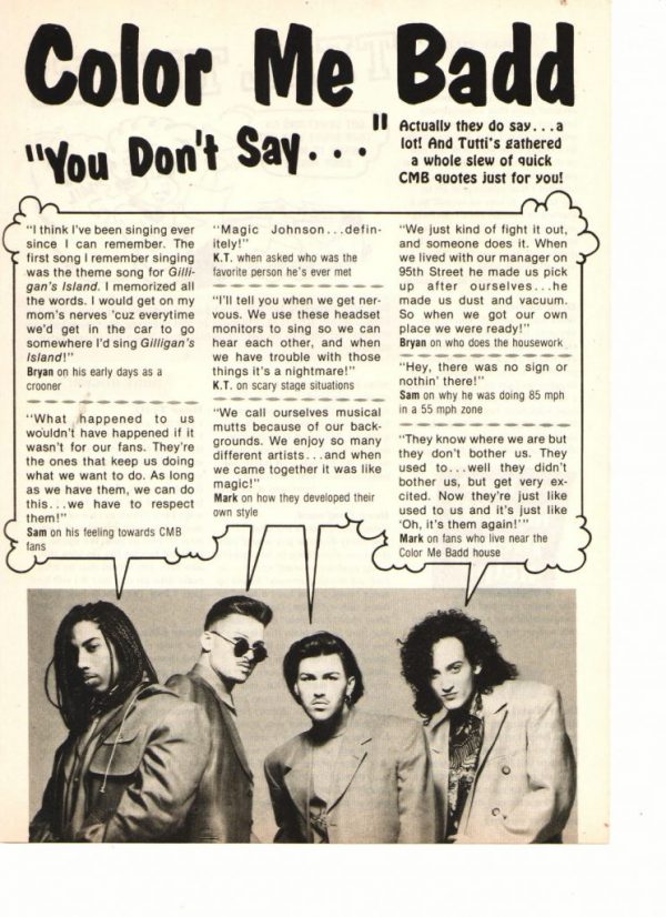 Color Me Badd teen magazine clipping you don't say Tutti Frutti