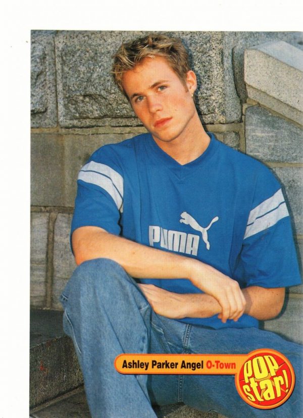 O-town Ashley Parker Angel teen magazine pinup squatting Puma shirt