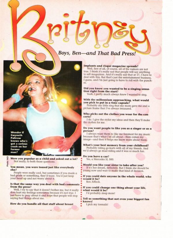 Britney Spears teen magazine clipping Teen Girl Power bad press
