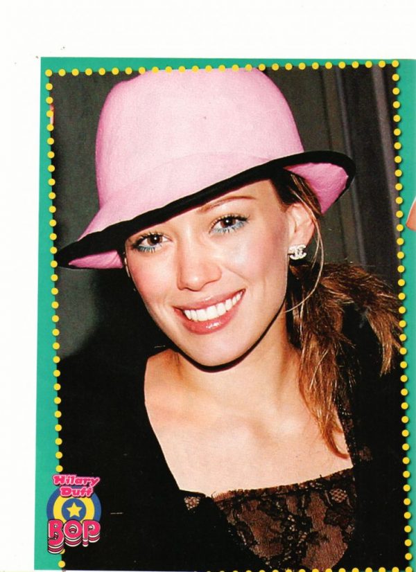 Hilary Duff wearing pink hat