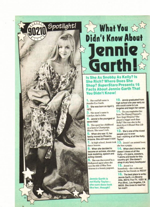 Jennie Garth teen magazine clipping what you didn't know about Jennie Garth