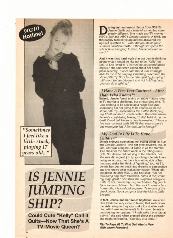 Jennie Garth teen magazine clipping is Jennie jumping ship 16 magazine