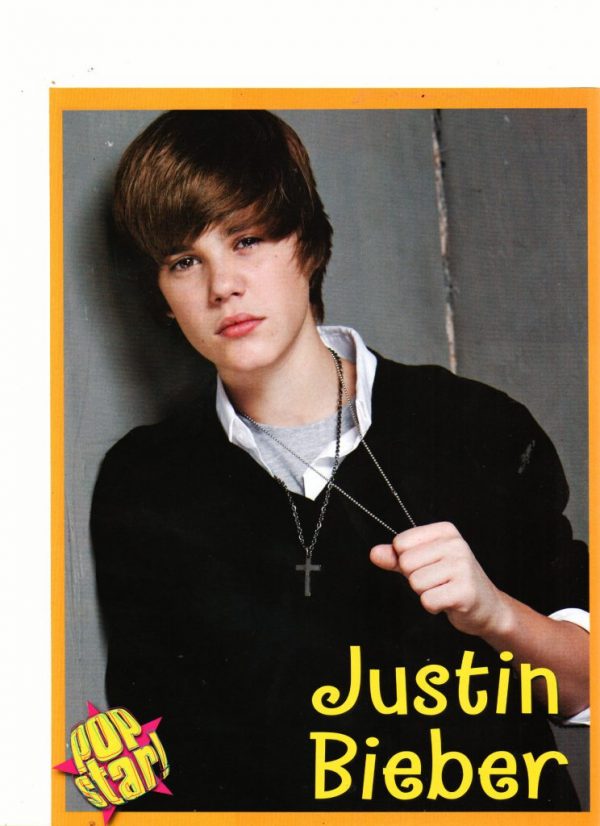 Justin Bieber teen magazine pinup holding a necklace Pop Star