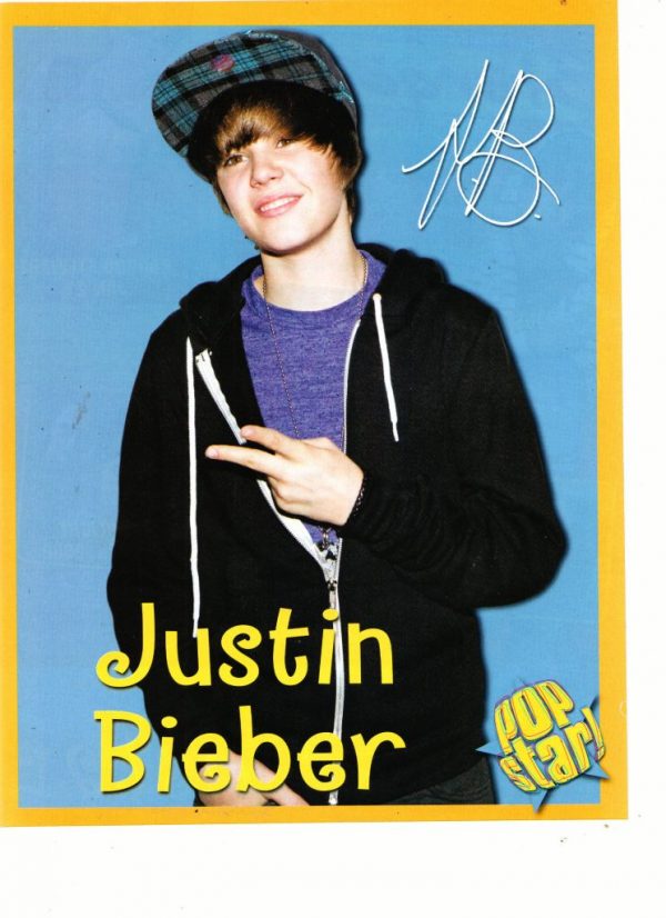 Justin Bieber teen magazine pinup peace sign purple shirt Pop Star
