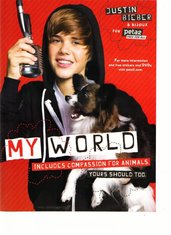 Justin Bieber teen magazine pinup My World Compassion for Animals Add