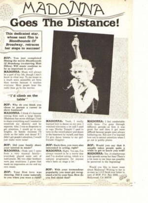 Madonna teen magazine clipping goes the distance Bop