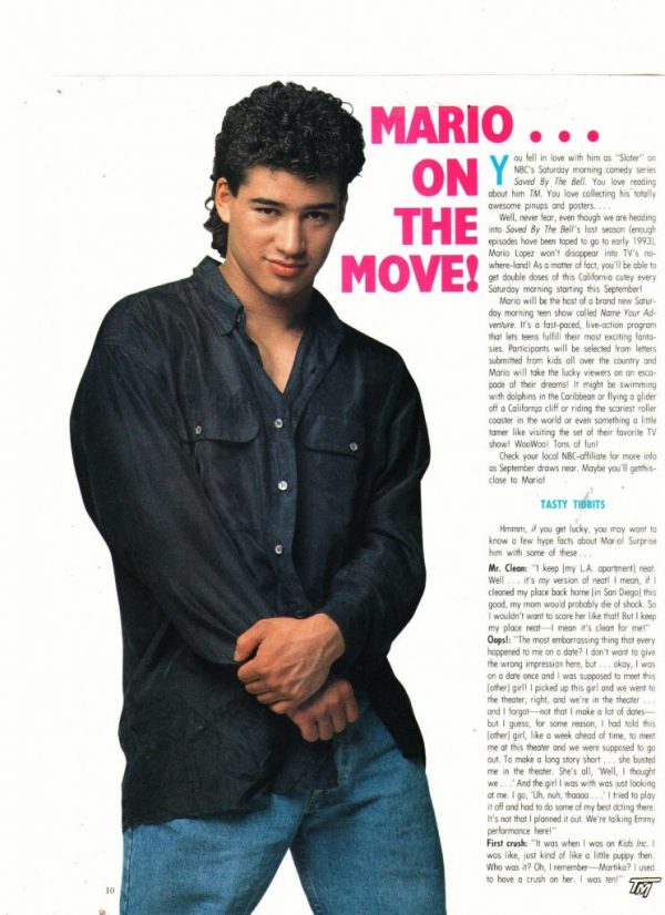 Mario Lopez teen magazine clipping Mario on the move Teen Machine