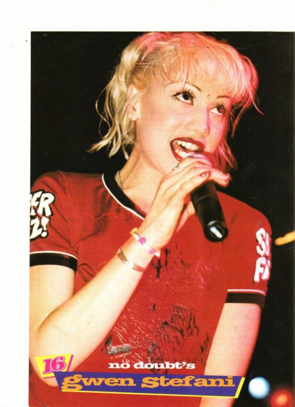 No Doubt Gwen Stefani teen magazine pinup red shirt 16 magazine