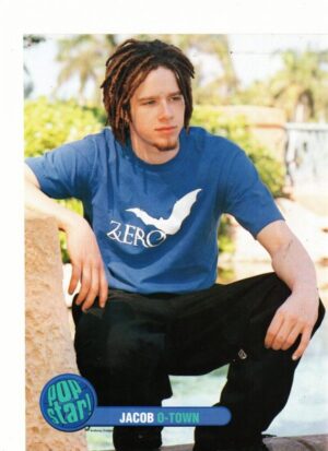 Jacob Underwood O-town teen magazine pinup Zero blue shirt squatting Pop Star