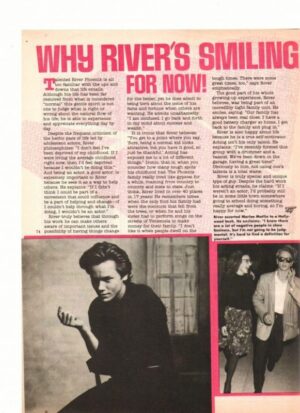 River Phoenix teen magazine clipping why River's smiling for now Teen Machine