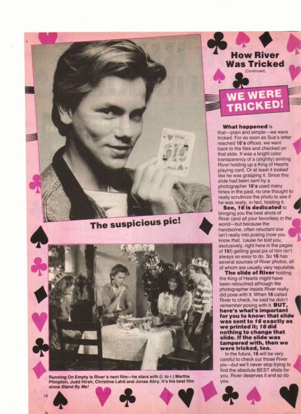 River Phoenix teen magazine clipping 2 page how River was tricked 16 magazine