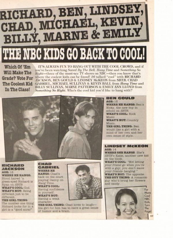 Saved by the Bell New Class teen magazine clipping 2 page NBX Kids go back to school