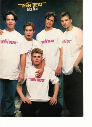 Take That teen magazine pinup wearing Teen Beat t-shirts