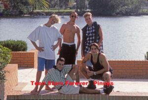 Backstreet Boys 4x6 or 8x10 photo pre fame 1994 Brian Littrell Kevin Richardson AJ Mclean Howie Dorough Nick Carter brick wall outside rare