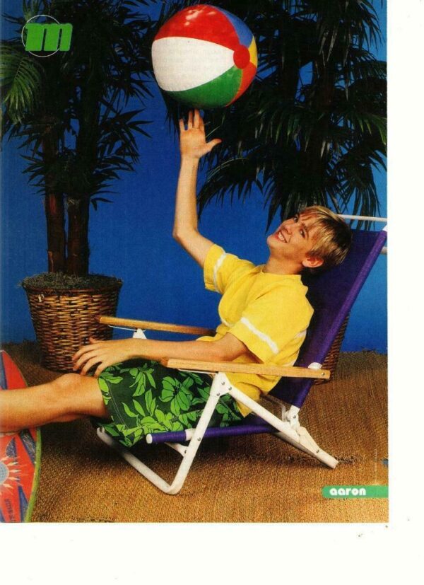 Aaron Carter teen magazine pinup clipping swimsuit beach ball M magazine