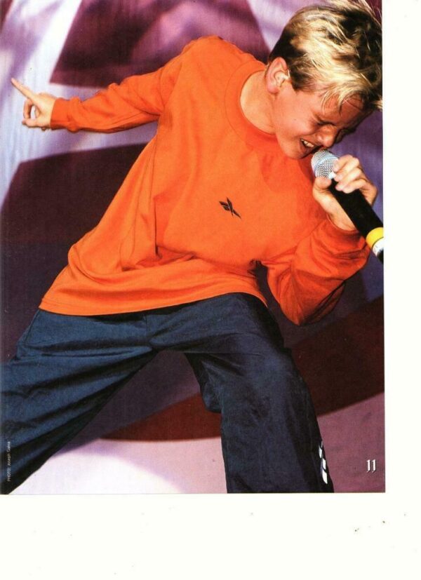 Aaron Carter teen magazine pinup clipping double sided orange shirt stage live