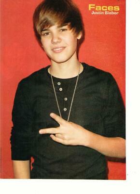 Justin Bieber teen magazine pinup clipping Faces mag peace sign black shirt