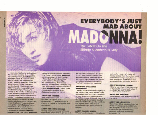 Madonna teen magazine clipping mad about Madonna