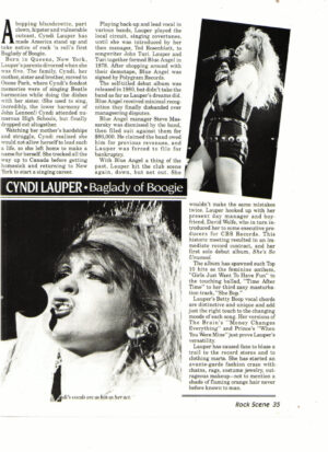 Cyndi Lauper teen magazine clipping 2 page Rock Scene