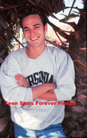 Luke Perry 4×6 or 8×10 photo white sweatshirt crossed arms Beverly Hills 90210 jeans