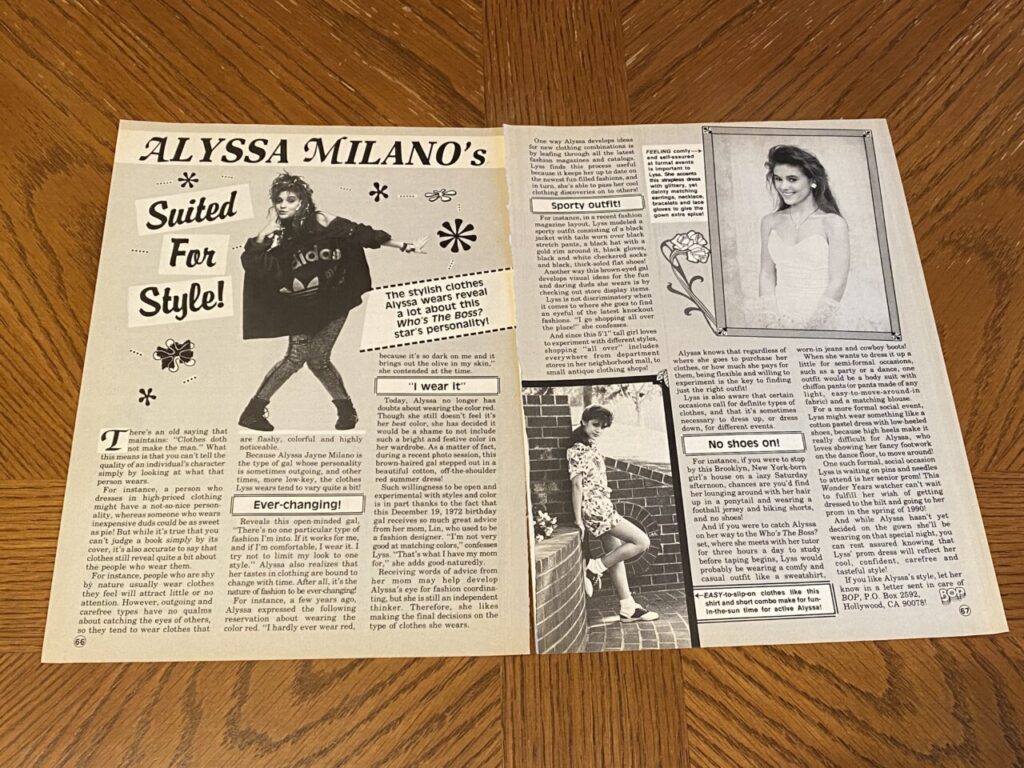 Alyssa Milano teen magazine clipping suited for style Bop 2 page