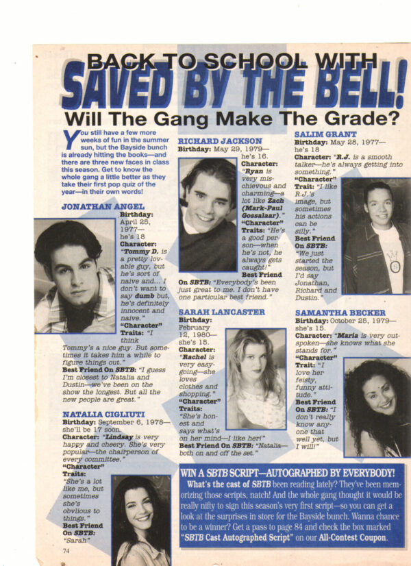 Saved by the Bell New Class teen magazine clipping make the grade