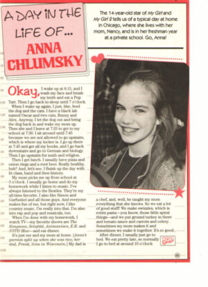 Anna Chlumsky teen magazine clipping A day in the life of Anna Bop