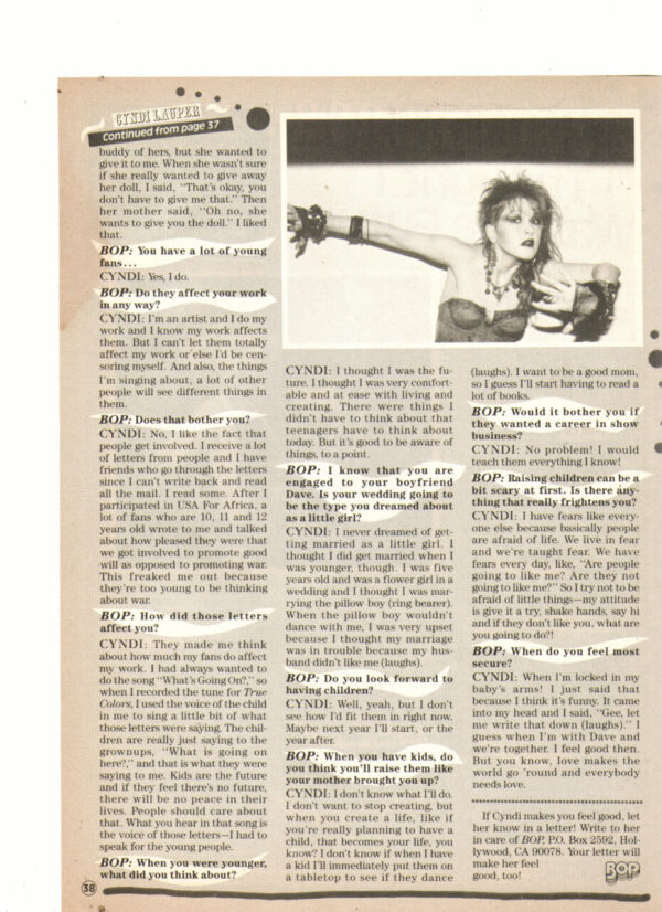 Cyndi Lauper teen magazine clipping 2 page I thought I was the Future